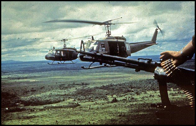 Hueys in flight, circa 1970